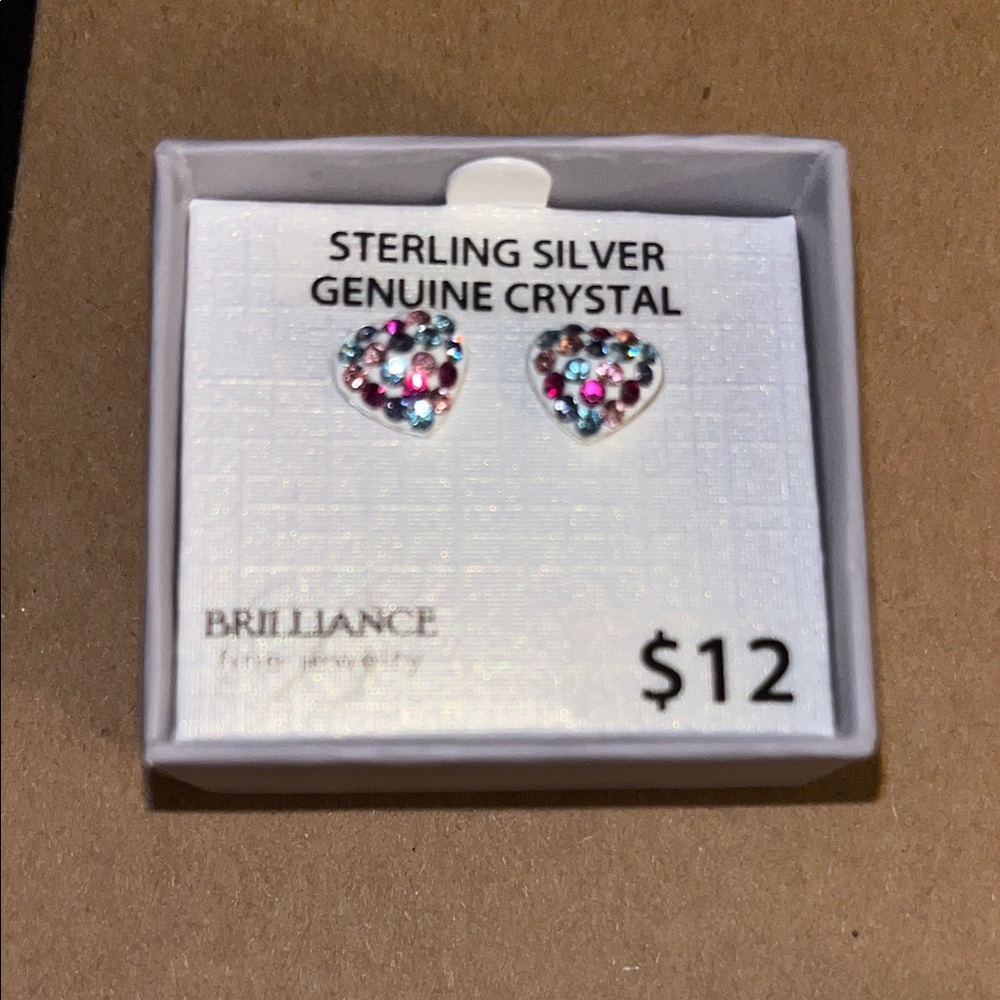 Brilliance Sterling Silver Crystal Heart Earrings
